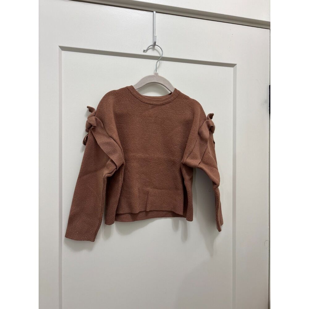 Zara Girls Ruffle Bow Accent Knit Pullover Sweater Rust Brown 6-7 Years